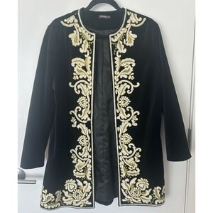J. McLaughlin Moriah Black Velvet Embroidered Jacket Pea Coat Size Medium